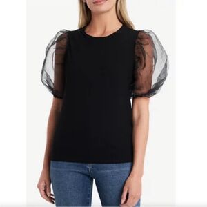 1. State Organza Puff Sleeve Black T-Shirt. Size Small